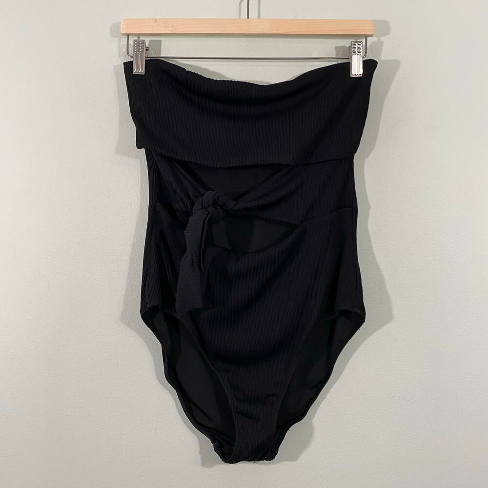 Aerie Women Black Strapless Cutout One Piece Full Coverage Bathing Suit Size L